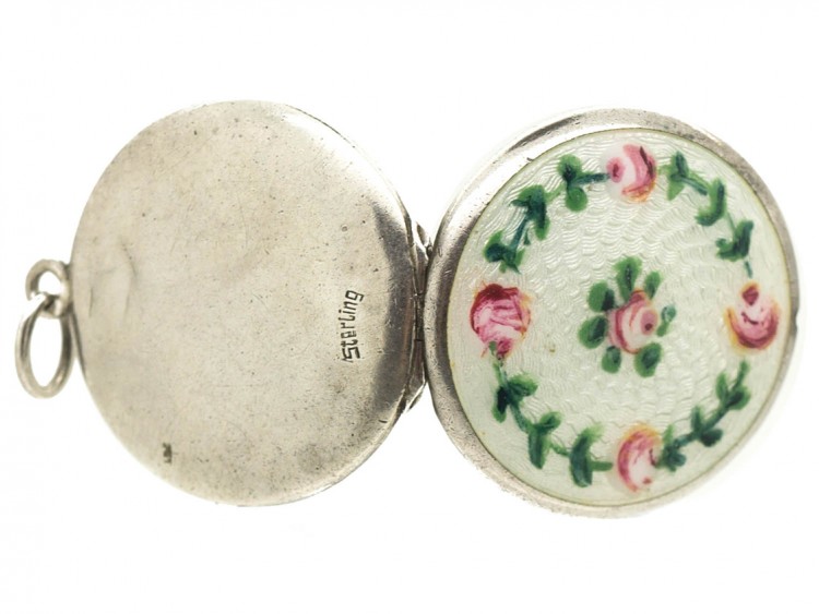 Edwardian Silver & Enamel Roses Locket