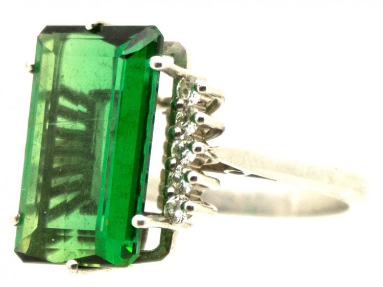 18ct White Gold Tourmaline & Diamond 1950s Ring
