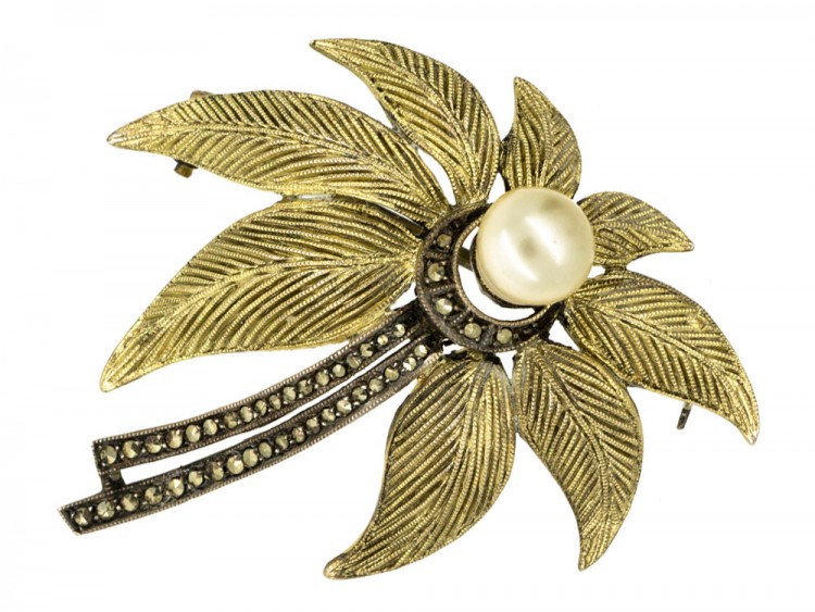 Theodor Farhner Silver Gilt & Marcasite Flower Brooch