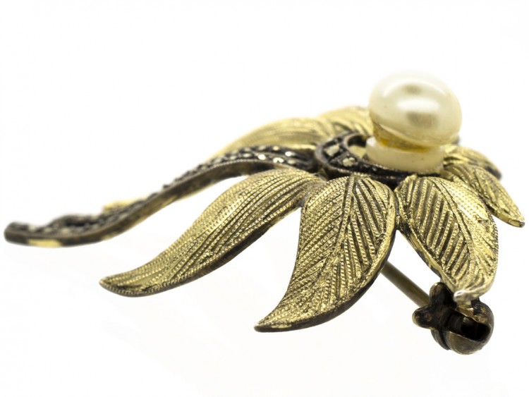 Theodor Farhner Silver Gilt & Marcasite Flower Brooch