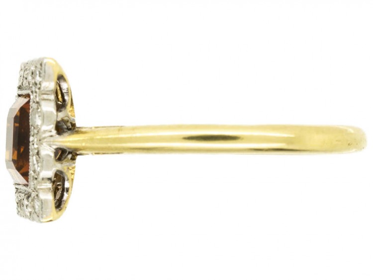Art Deco Diamond & Citrine Square Ring