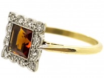 Art Deco Diamond & Citrine Square Ring