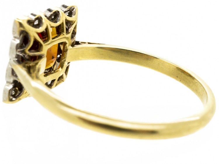 Art Deco Diamond & Citrine Square Ring