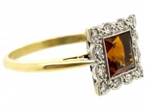 Art Deco Diamond & Citrine Square Ring
