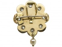 Victorian 15ct Gold Royal Blue Enamel, Old Mine Cut Diamond & Natural Pearl Brooch