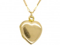18ct Gold Edwardian Heart Locket set with the Letter M in Diamonds on a Gold Chain