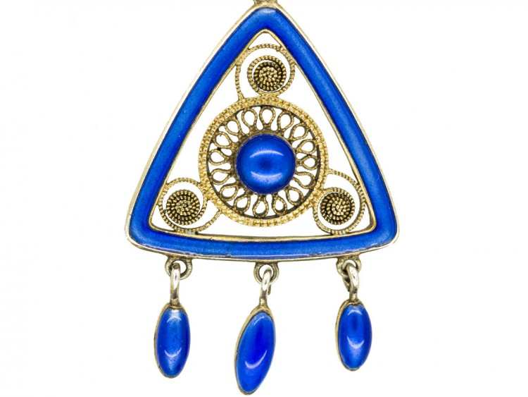 Blue Enemel & Silver Pendant by Marius Hammer on Silver Chain