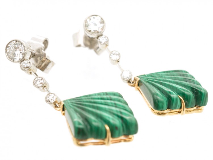 Art Deco Diamond & Malachite Drop Earrings