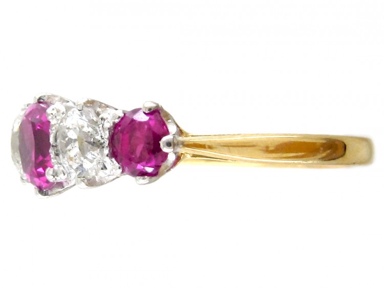 Edwardian 18ct Gold & Platinum Ruby & Diamond Five Stone Ring