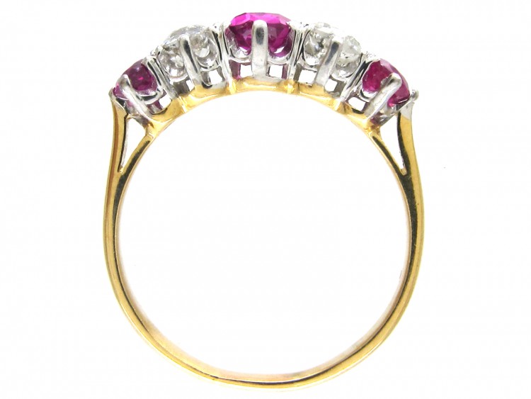 Edwardian 18ct Gold & Platinum Ruby & Diamond Five Stone Ring