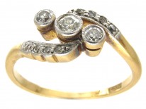 Edwardian 18ct Gold & Platinum Three Stone Diamond Crossover Ring