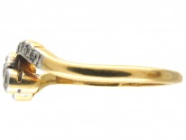 Edwardian 18ct Gold & Platinum Three Stone Diamond Crossover Ring