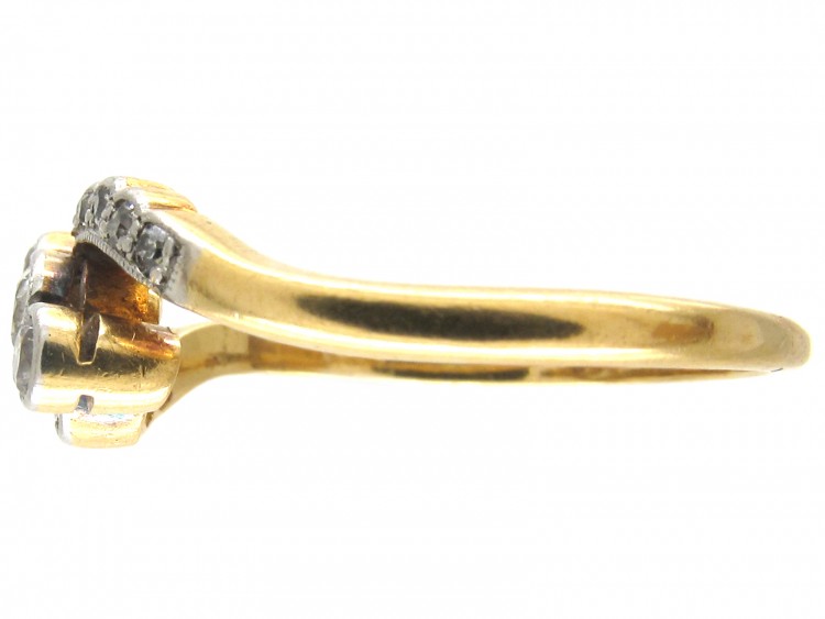 Edwardian 18ct Gold & Platinum Three Stone Diamond Crossover Ring