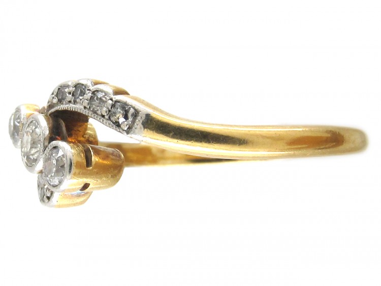 Edwardian 18ct Gold & Platinum Three Stone Diamond Crossover Ring