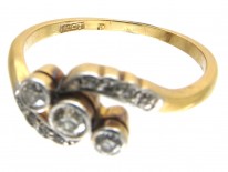 Edwardian 18ct Gold & Platinum Three Stone Diamond Crossover Ring