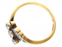 Edwardian 18ct Gold & Platinum Three Stone Diamond Crossover Ring