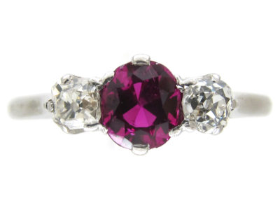 Art Deco Ruby & Diamond Three Stone Ring