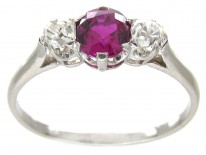 Art Deco Ruby & Diamond Three Stone Ring