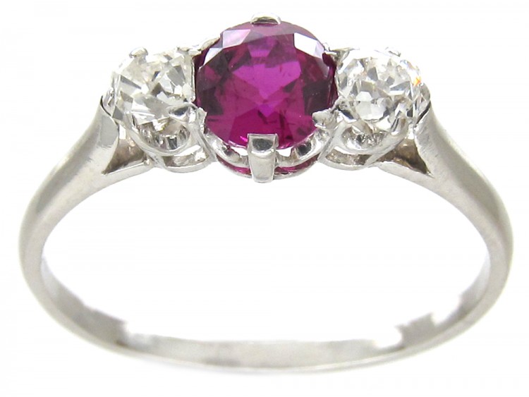 Art Deco Ruby & Diamond Three Stone Ring