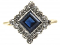 Art Deco Sapphire & Diamond Diamond Shaped Ring