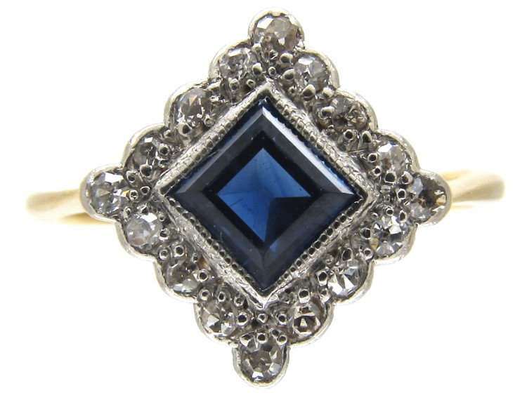 Art Deco Sapphire & Diamond Diamond Shaped Ring
