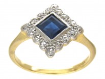 Art Deco Sapphire & Diamond Diamond Shaped Ring