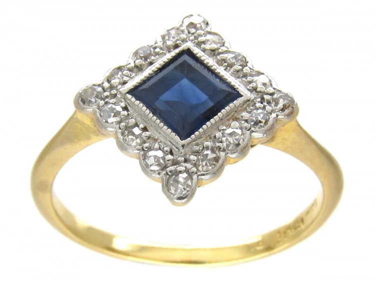 Art Deco Sapphire & Diamond Diamond Shaped Ring