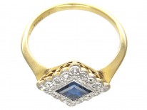 Art Deco Sapphire & Diamond Diamond Shaped Ring
