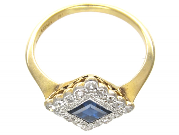 Art Deco Sapphire & Diamond Diamond Shaped Ring