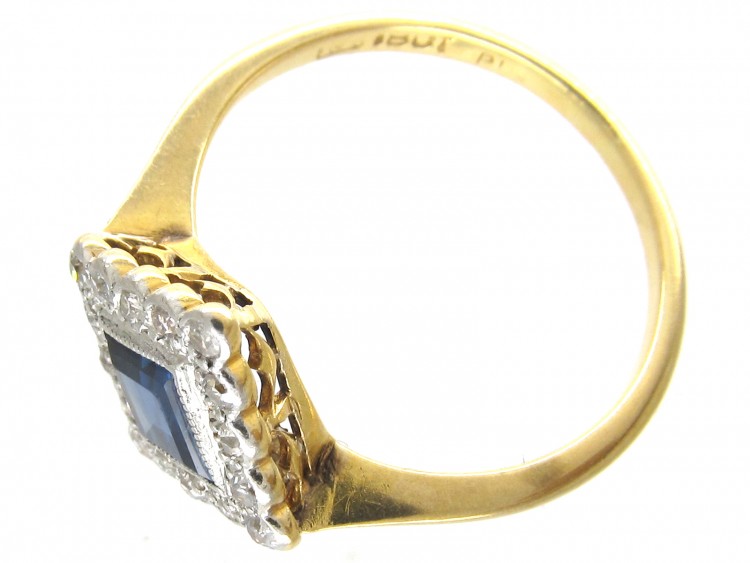 Art Deco Sapphire & Diamond Diamond Shaped Ring