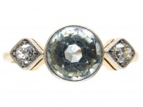 Edwardian 18ct Gold Aquamarine & Diamond Ring