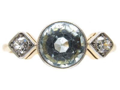 Edwardian 18ct Gold Aquamarine & Diamond Ring