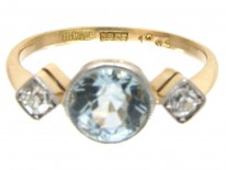 Edwardian 18ct Gold Aquamarine & Diamond Ring