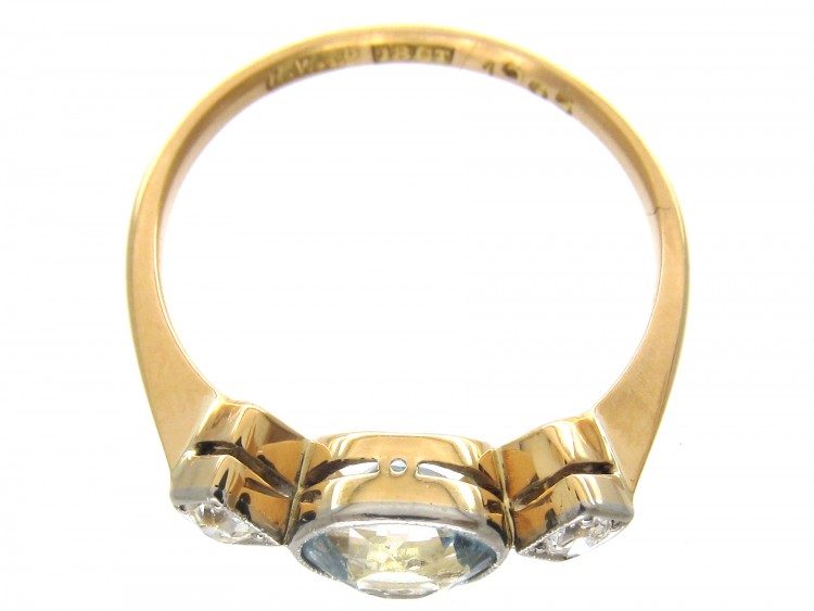 Edwardian 18ct Gold Aquamarine & Diamond Ring