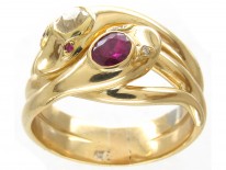 Victorian 18ct Gold Ruby & Diamond Double Snake Ring