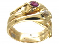 Victorian 18ct Gold Ruby & Diamond Double Snake Ring