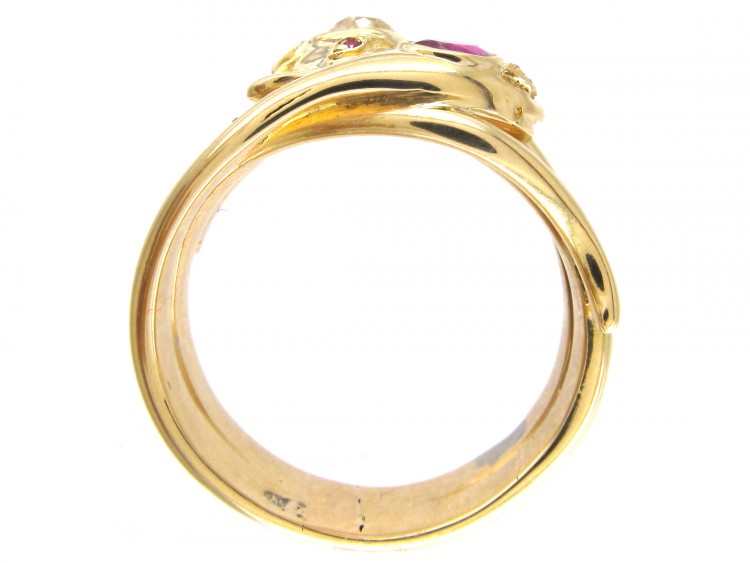 Victorian 18ct Gold Ruby & Diamond Double Snake Ring
