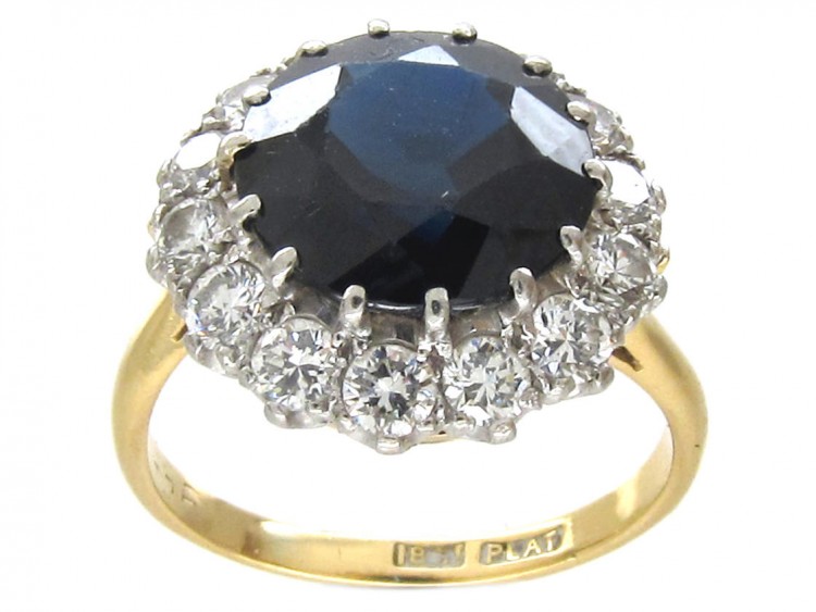 Large Sapphire & Diamond Cluster Ring