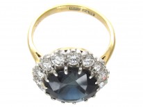 Large Sapphire & Diamond Cluster Ring