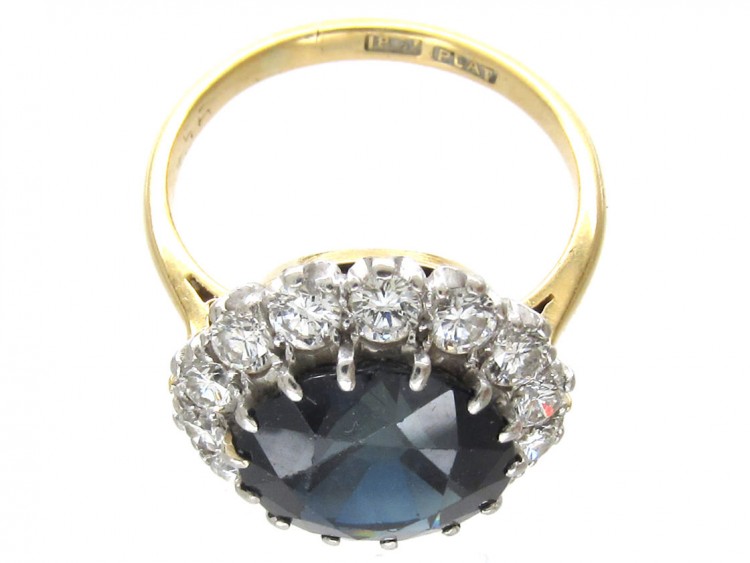 Large Sapphire & Diamond Cluster Ring