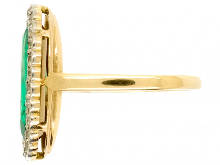 Edwardian 18ct Gold Oval Emerald & Diamond Ring