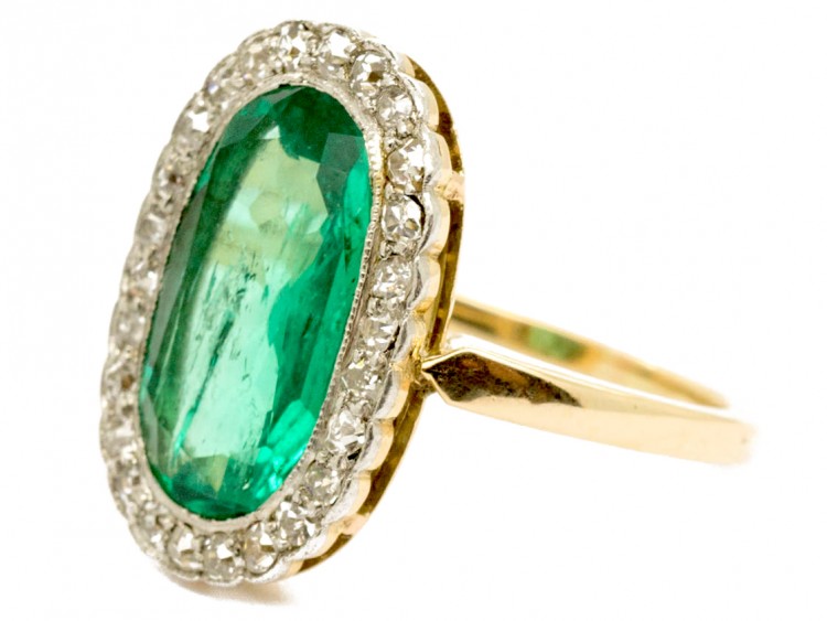 Edwardian 18ct Gold Oval Emerald & Diamond Ring