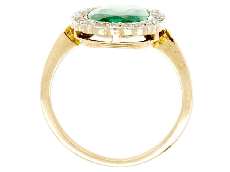 Edwardian 18ct Gold Oval Emerald & Diamond Ring