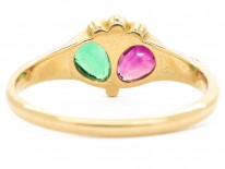 Georgian Emerald, Ruby & Diamond Double Crowned Heart Ring