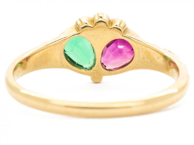 Georgian Emerald, Ruby & Diamond Double Crowned Heart Ring