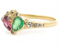 Georgian Emerald, Ruby & Diamond Double Crowned Heart Ring