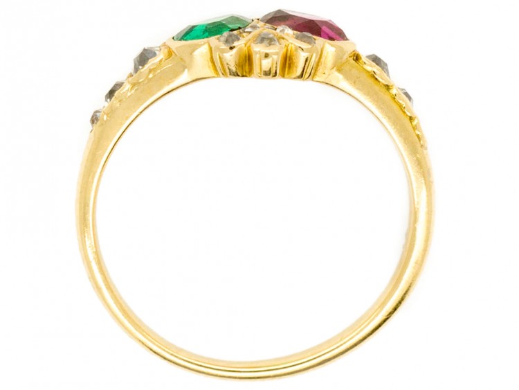 Georgian Emerald, Ruby & Diamond Double Crowned Heart Ring