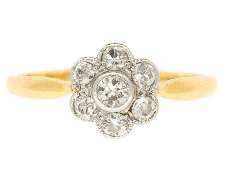Edwardian 18ct Gold & Diamond Daisy Ring