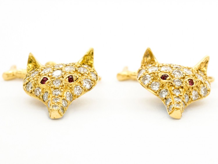 Diamond & Ruby 18ct Gold Fox & Whip Cufflinks