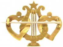 Edwardian 18ct Gold Double Heart & Lyre Split Pearl Brooch